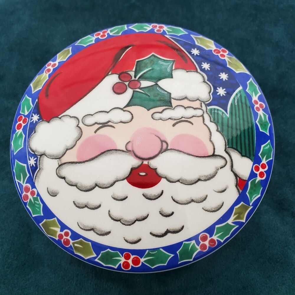 Vintage Mikasa Christmas Santa Claus Glow Trinket Box Round Porcelain Jenny Faw